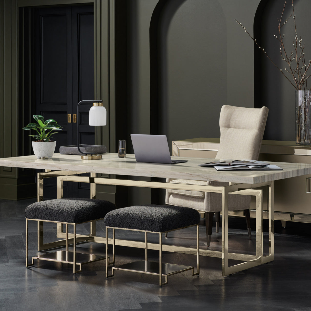 Square Shearling Ottoman – Thoroughly Modern – angled view