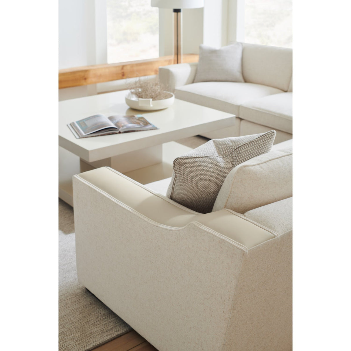 Cream Left-Armed Sectional Chair – Back on Track – angled view