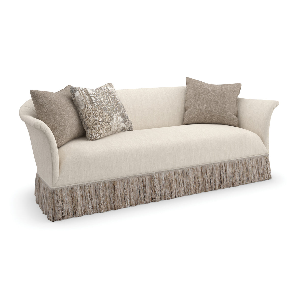 Fringed Skirt Beige Sofa – Savoy – front view