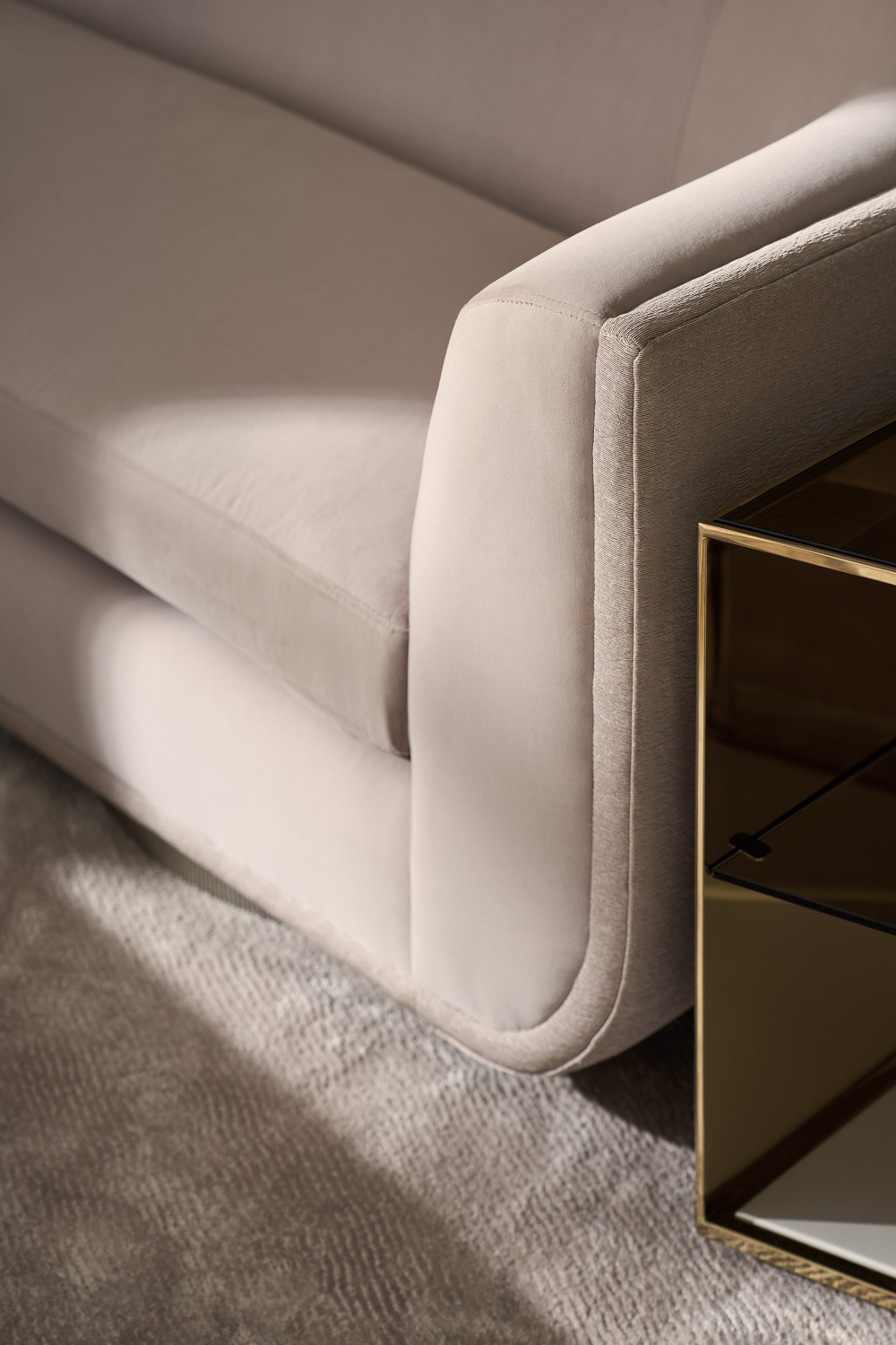 Taupe Velvet Curved Sofa | Caracole Clipper | Oroa.com