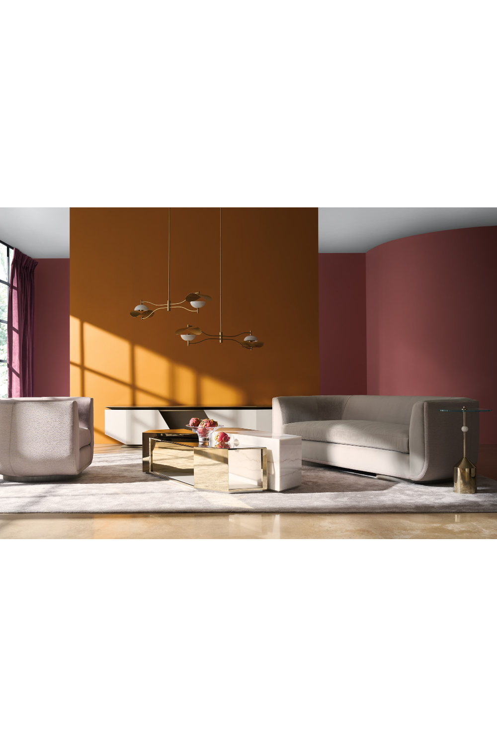 Taupe Velvet Curved Sofa | Caracole Clipper | Oroa.com