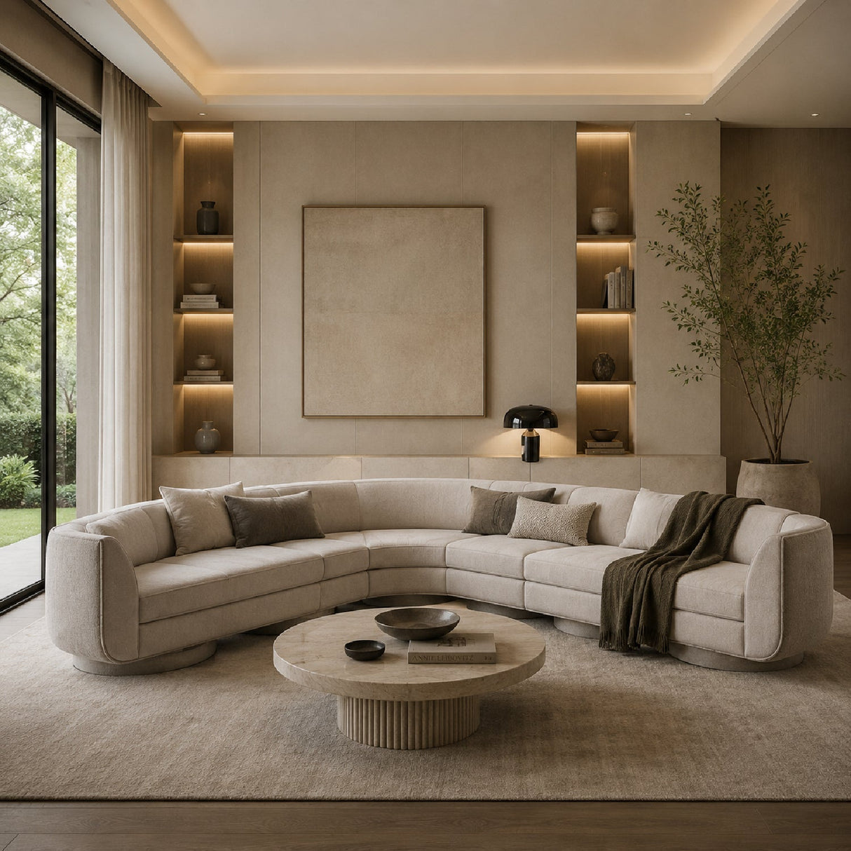 Taupe Velvet 4-Piece Sectional Sofa – Clipper – angled view