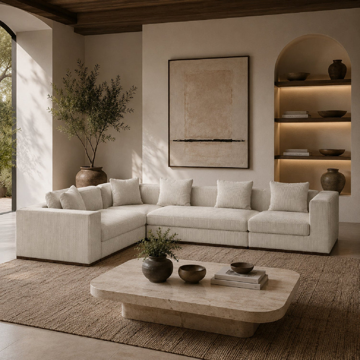 Cream 5-Piece Sectional Sofa – Bello – angled view