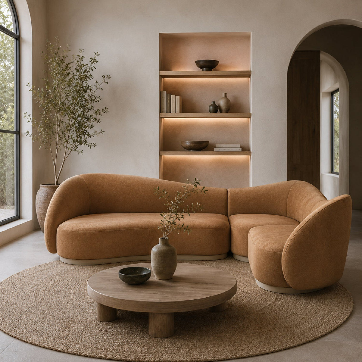 Light Brown Velvet Sectional Sofa – Kalahari – angled view