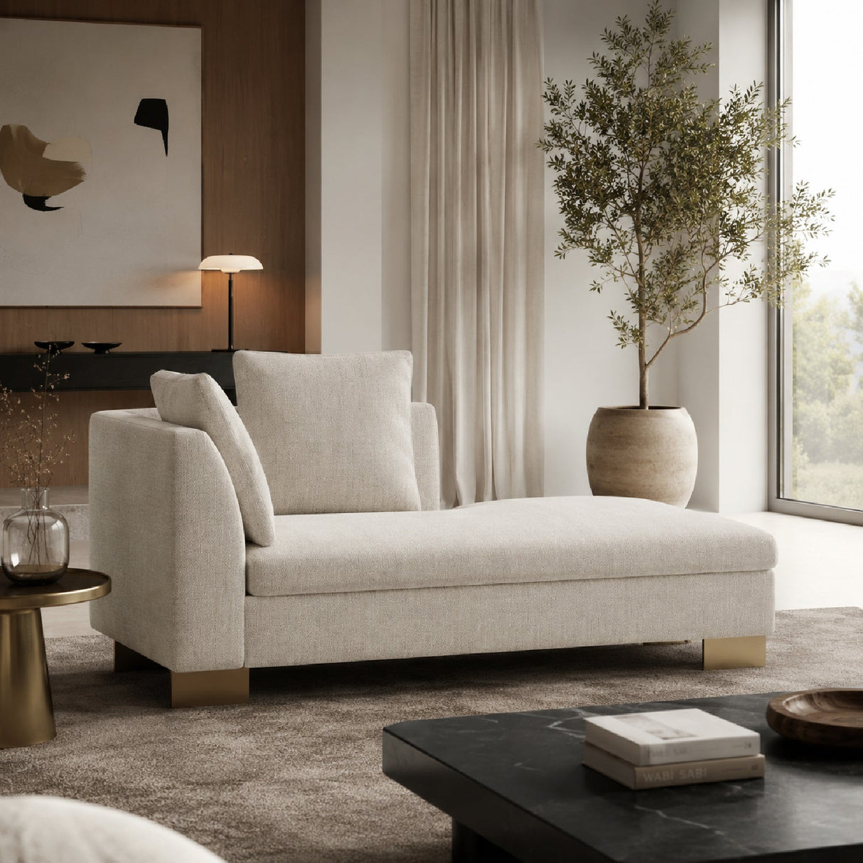 White Chenille Chaise Lounge – Altura – angled view