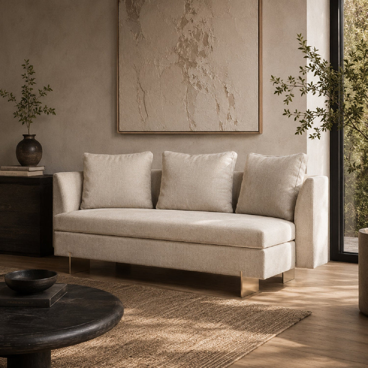 White Chenille Loveseat – Altura – angled view