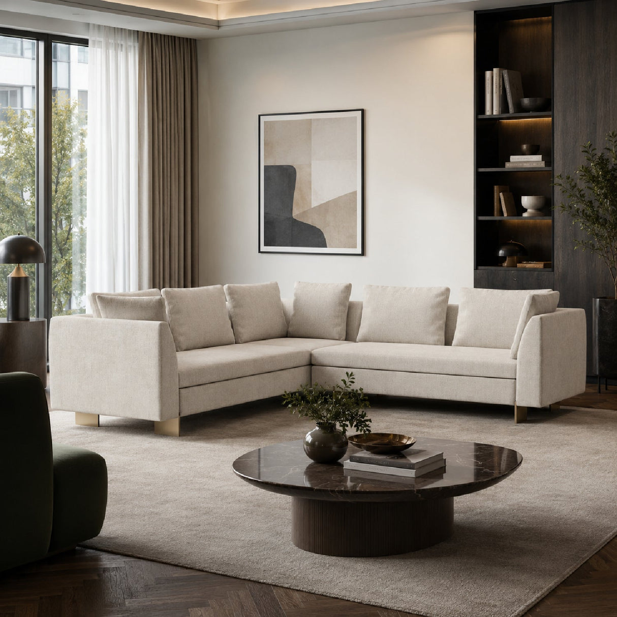 White Chenille Sectional Sofa L – Altura – angled view