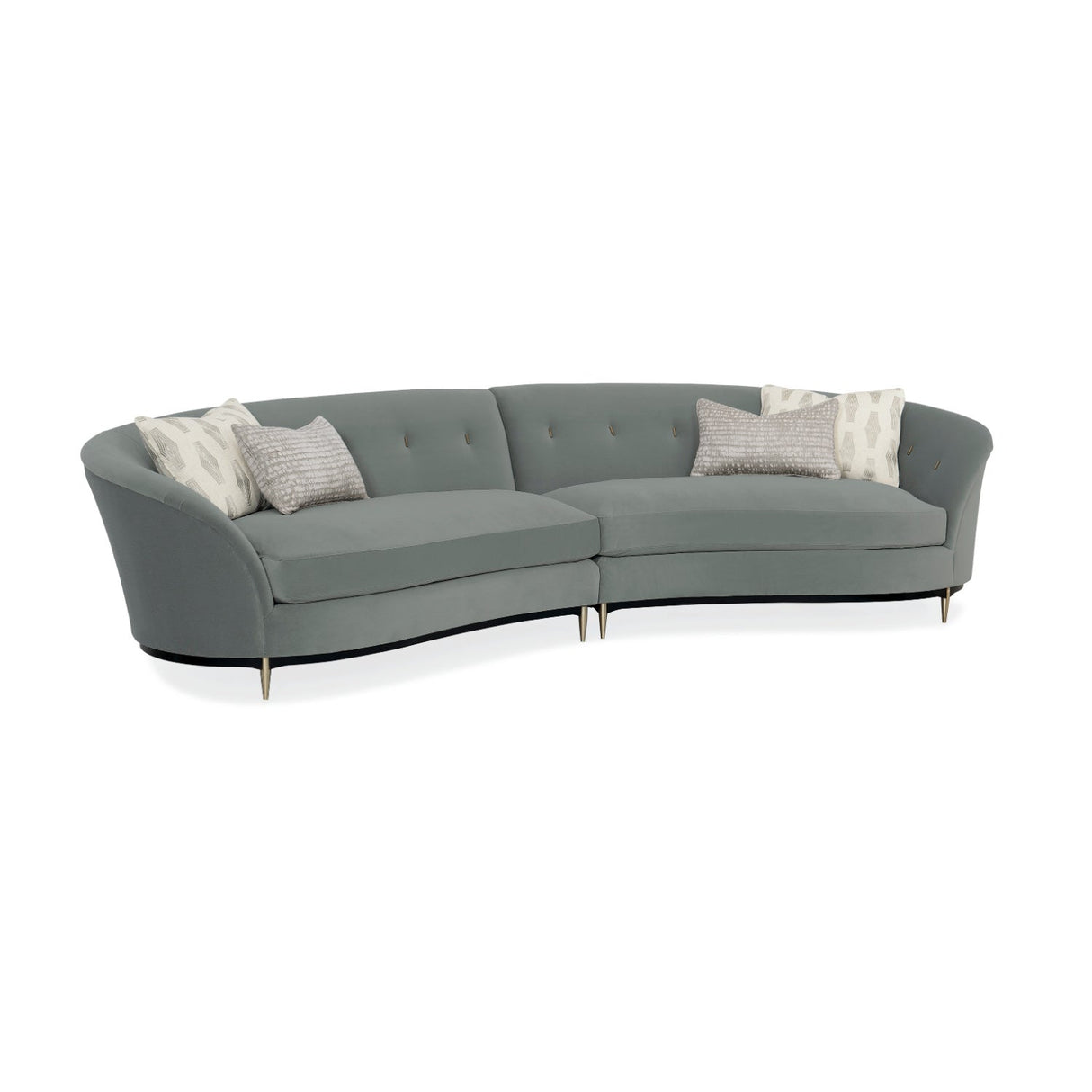 Gray Velvet Right-Armed Loveseat | Caracole Three's Company