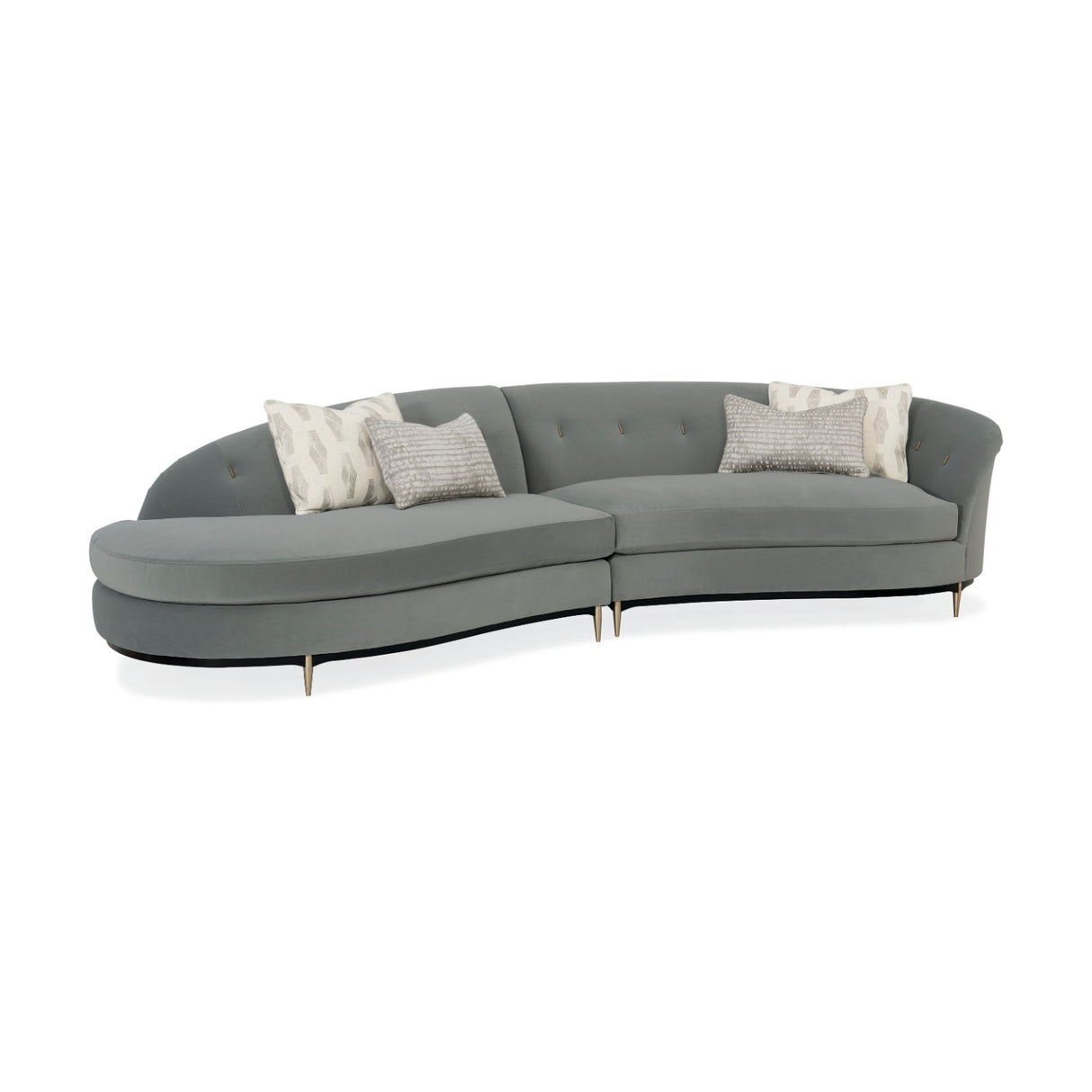 Gray Velvet Right-Armed Loveseat | Caracole Three's Company