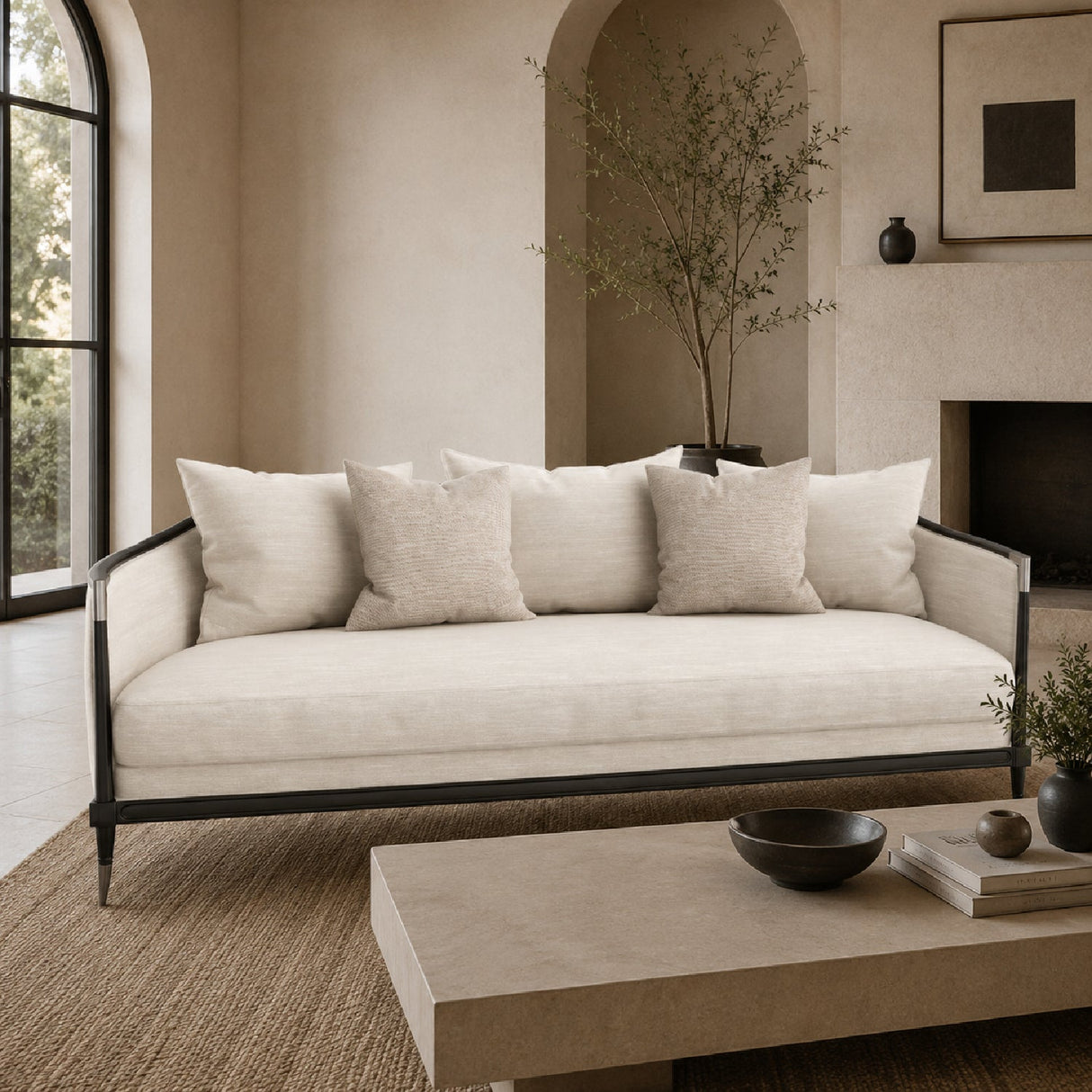 Ivory Linen Sofa – Splash Of Flash – angled view