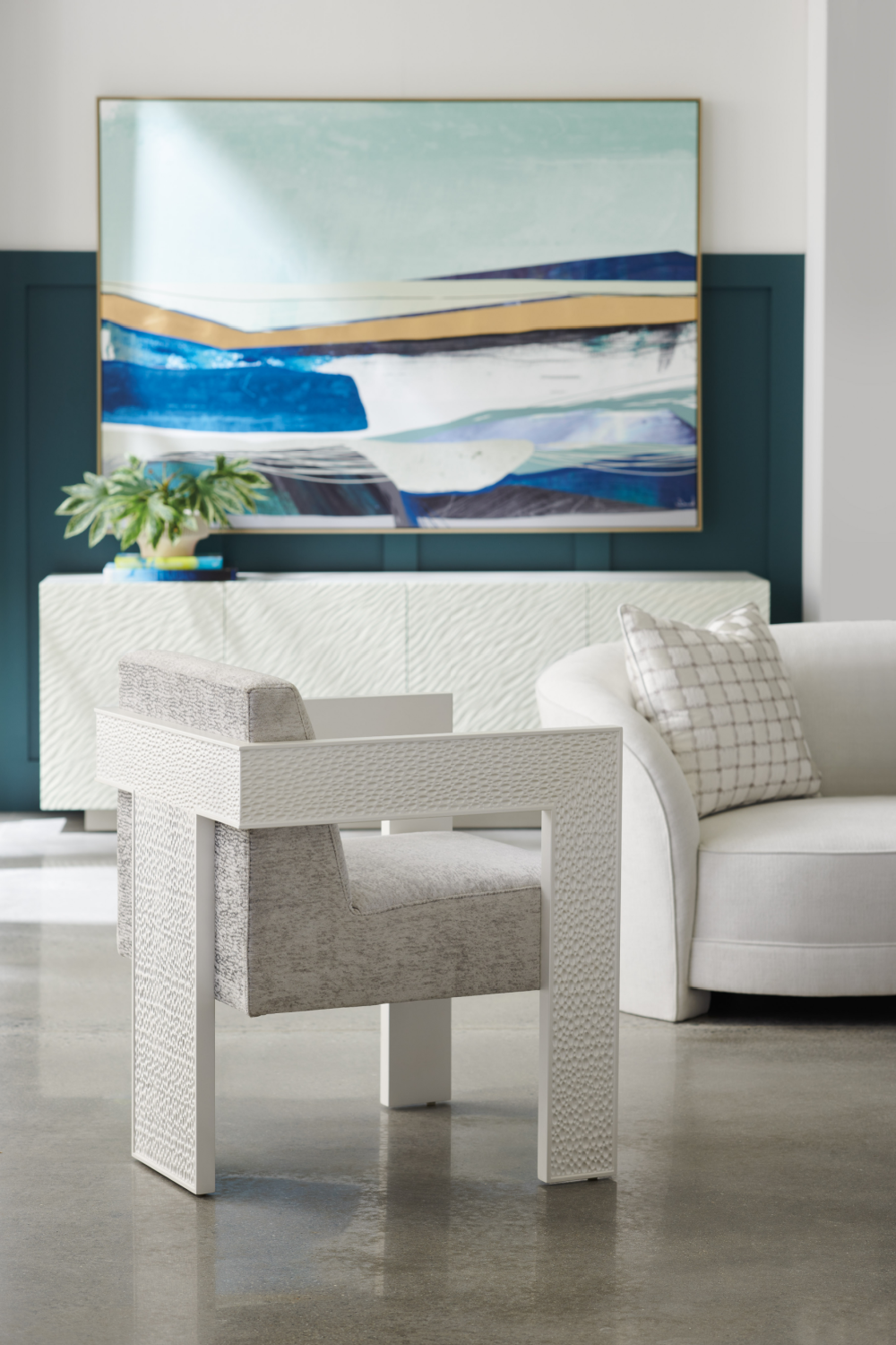 Light Gray Curved Sofa | Caracole Ahead Of The Curve | Oroa.com