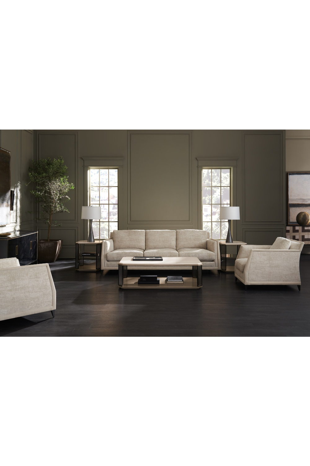 Beige Chenille Lounge Chair | Caracole Limitless