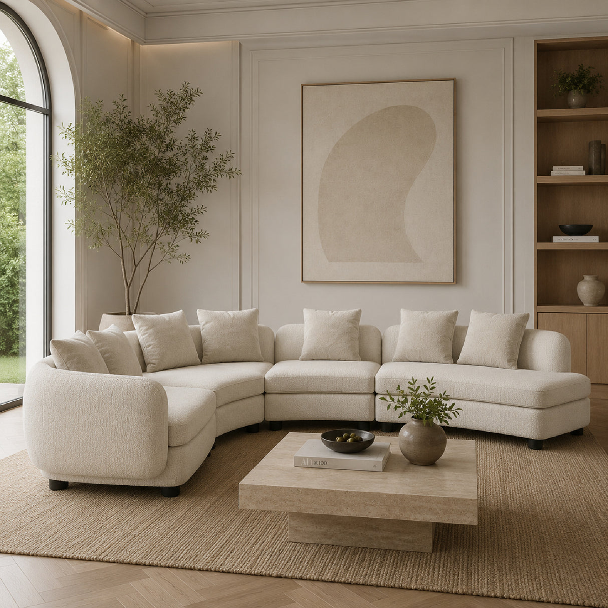 Ribbed Linen 4-Piece Sectional Sofa – Lumi – angled view