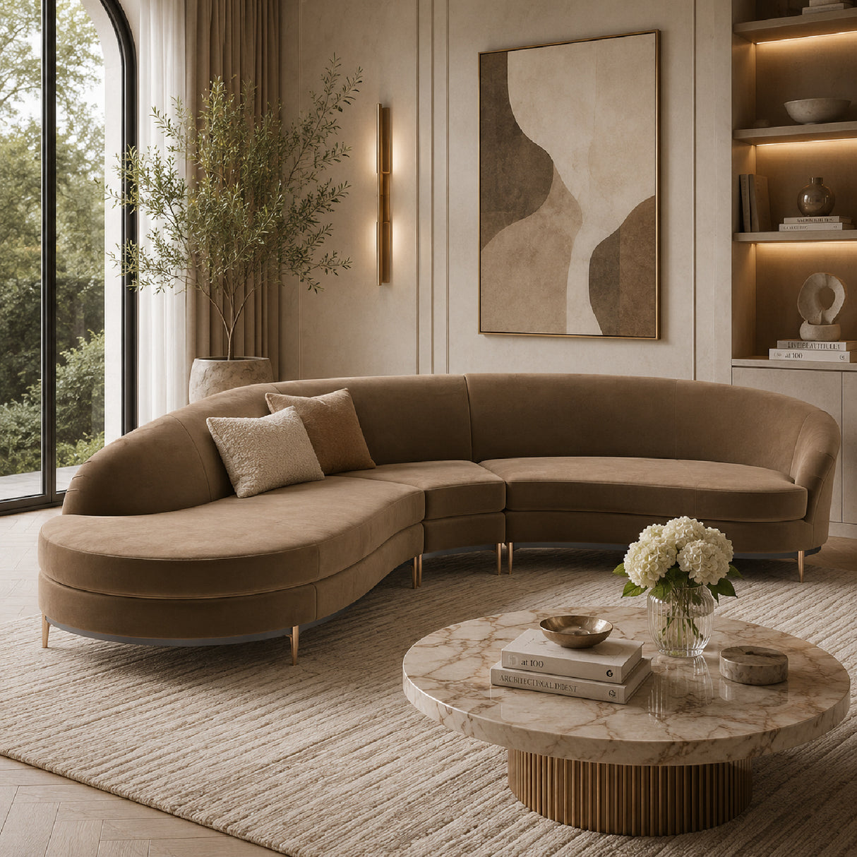 Velvet Curved 3-Piece Sectional Sofa – Three'S Company – angled view