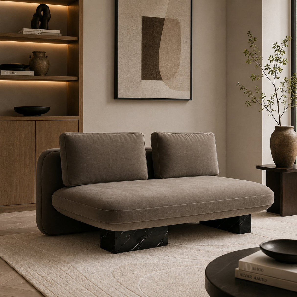 Velvet Upholstered Loveseat – Overlap – rear view