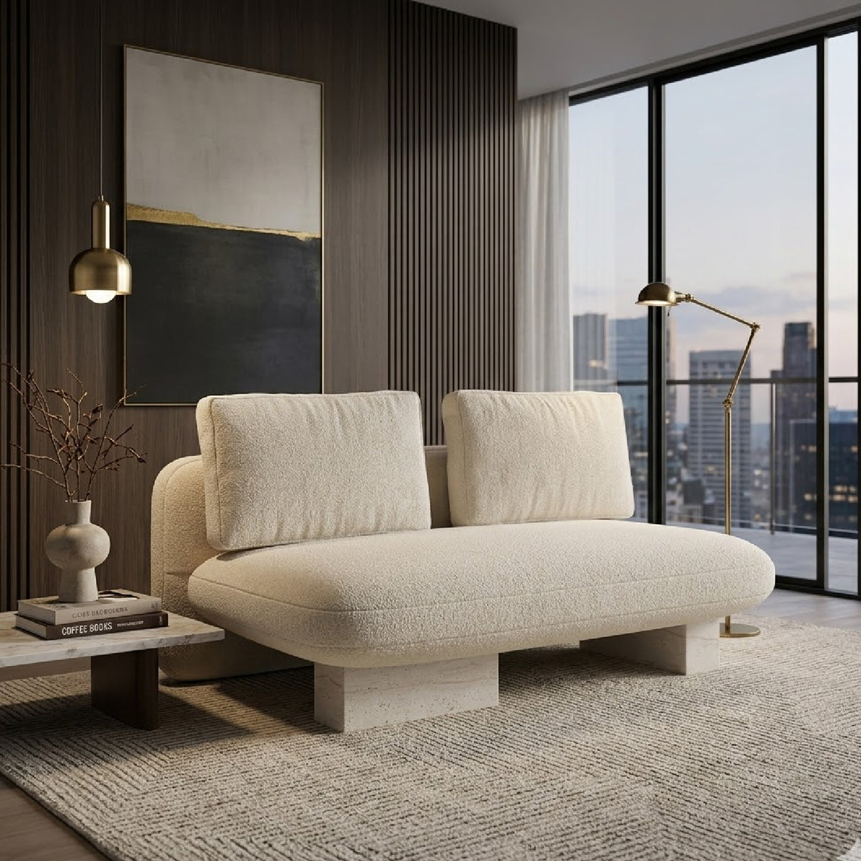 Velvet Upholstered Loveseat – Overlap – angled view