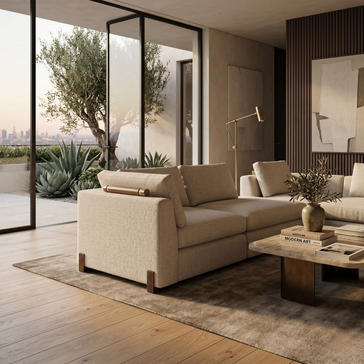 Cream Fabric Corner Sofa – Counter Balance – angled view