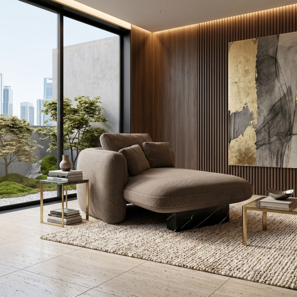 Taupe Velvet Left Chaise – Overlap – angled view