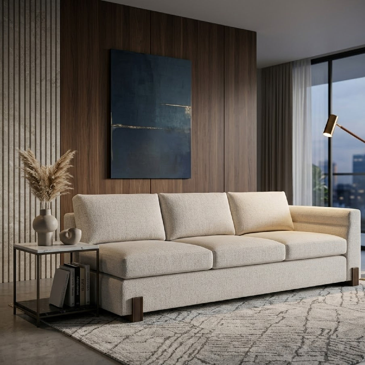 Woven Fabric Single-Armed Sofa – Counter Balance – angled view