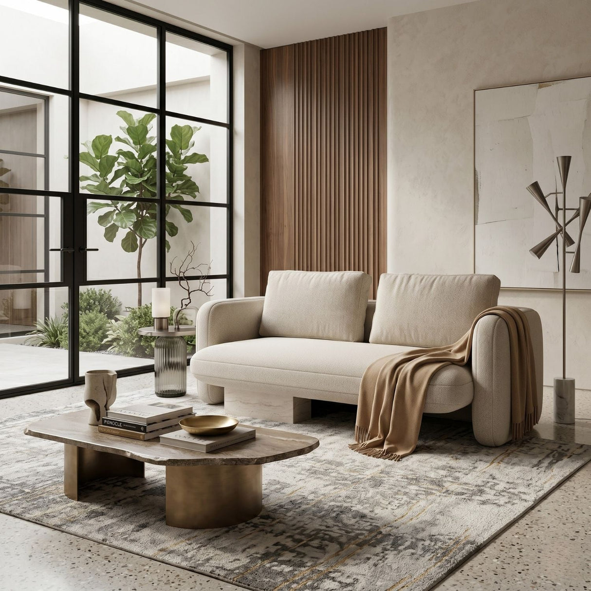 Ecru Linen Loveseat – Overlap – rear view