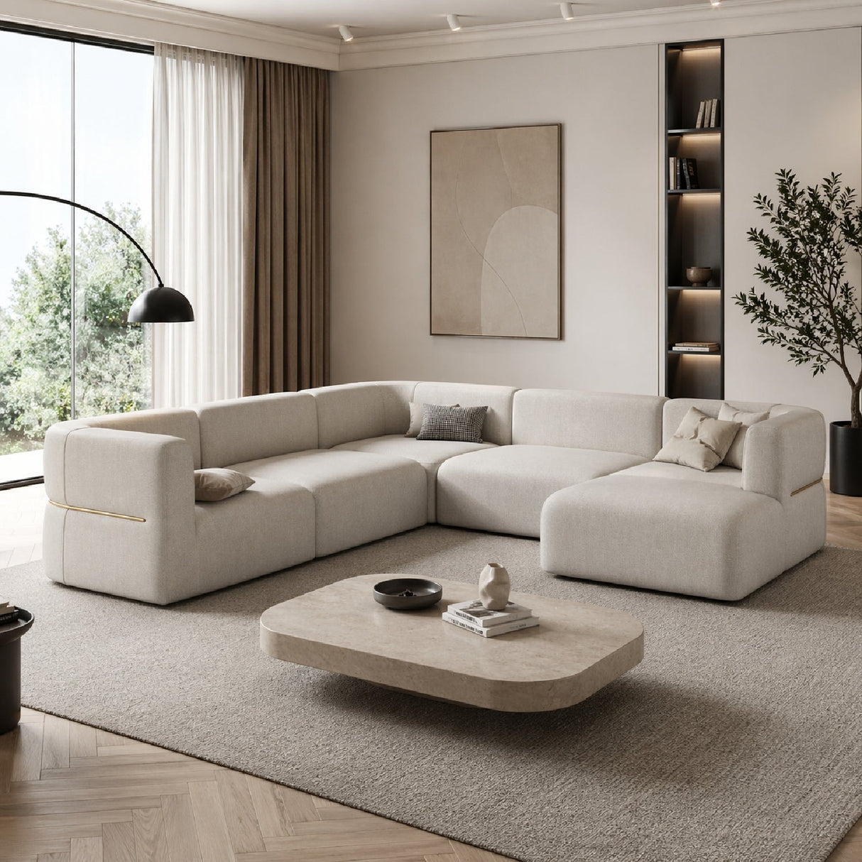Ribbed Linen Sectional Chaise – Rhythm – angled view