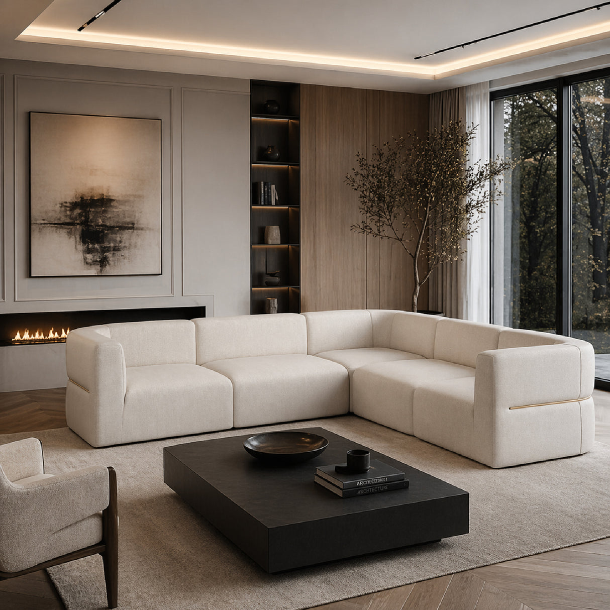 Ribbed Linen Sectional Sofa – Rhythm – angled view