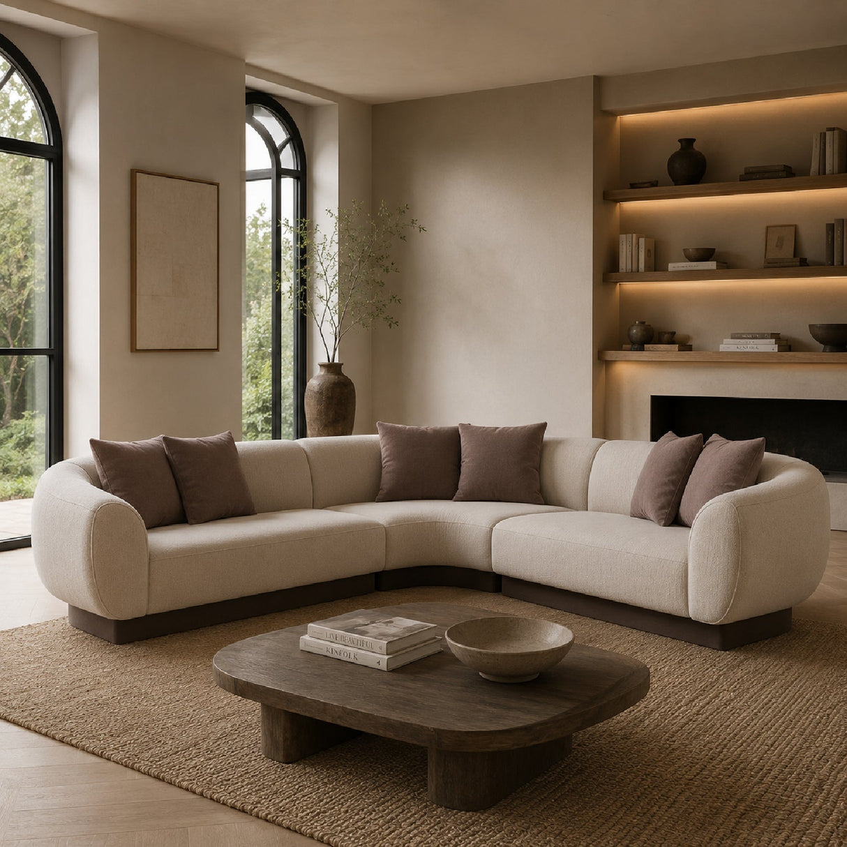 Ribbed Linen Sectional Sofa – Seta – angled view