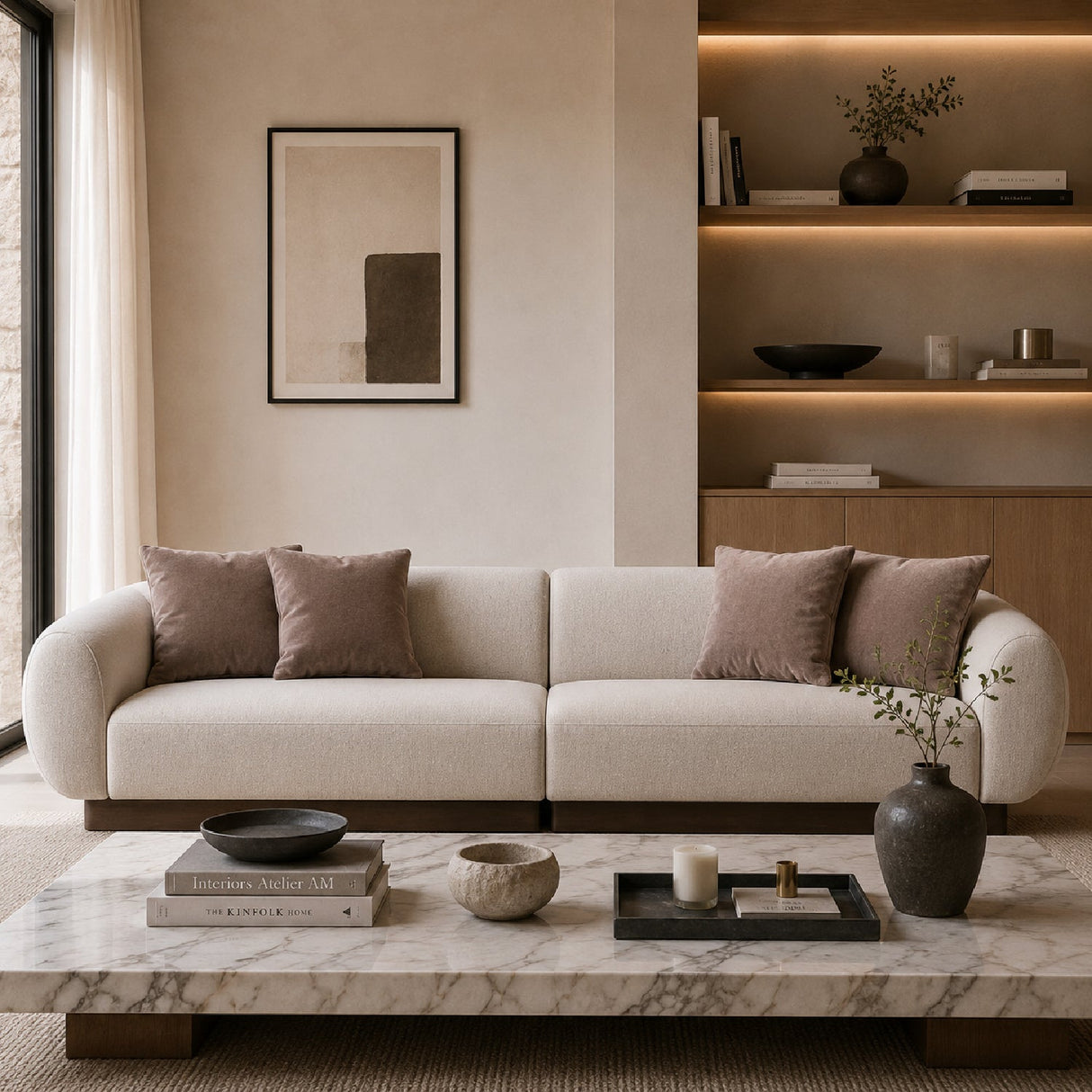 Ribbed Linen 2-Piece Sofa – Seta – angled view
