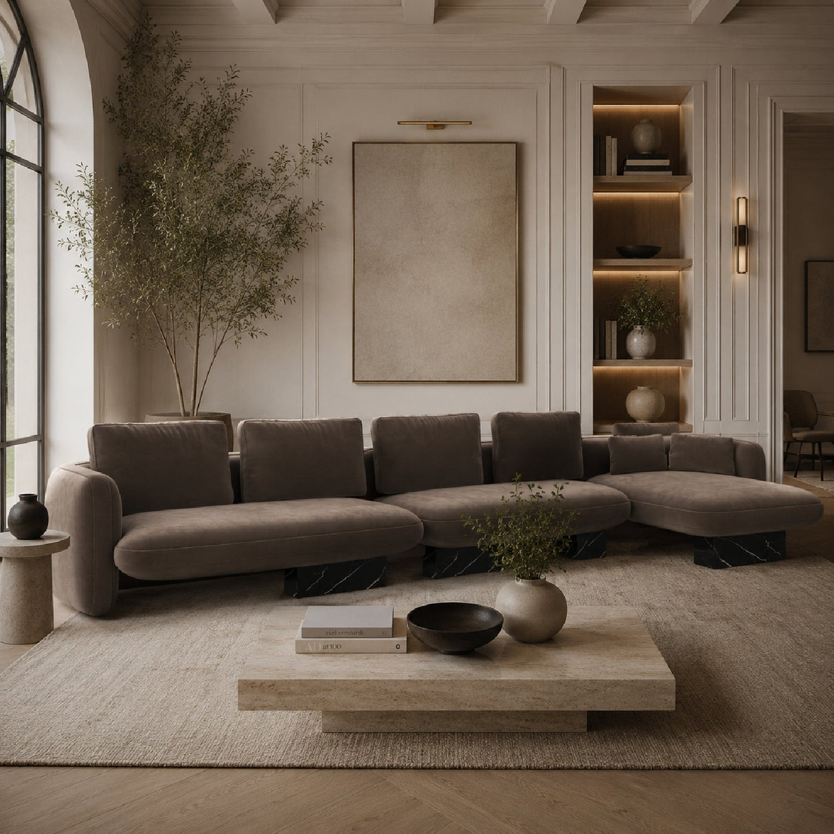 Linen Right Chaise Sectional Sofa L – Overlap – rear view