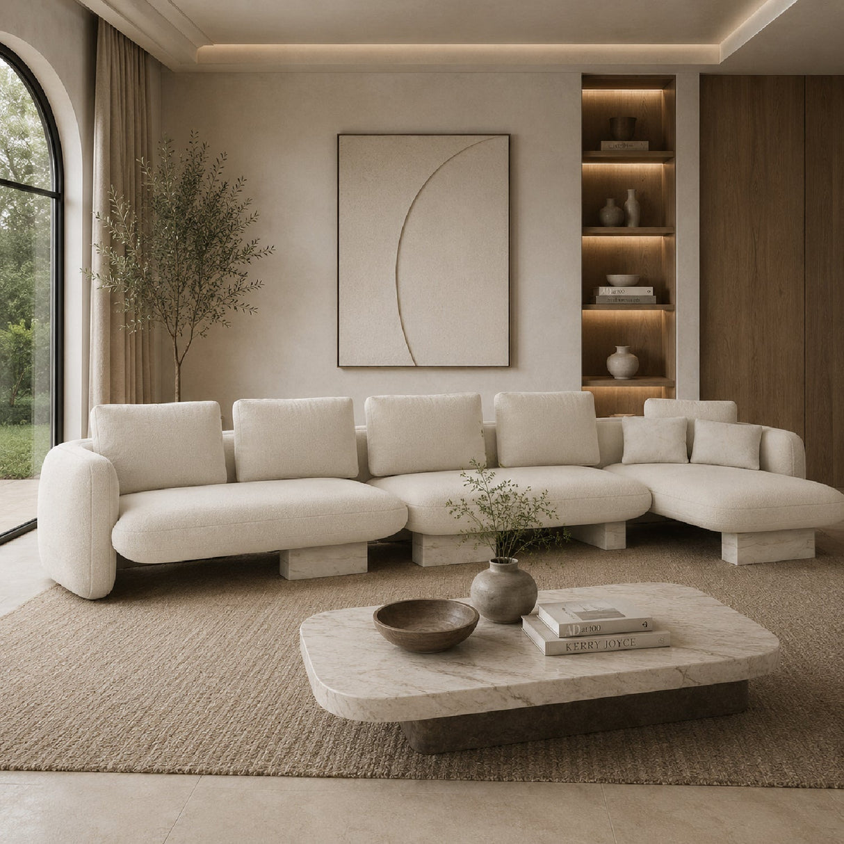 Linen Right Chaise Sectional Sofa L – Overlap – angled view