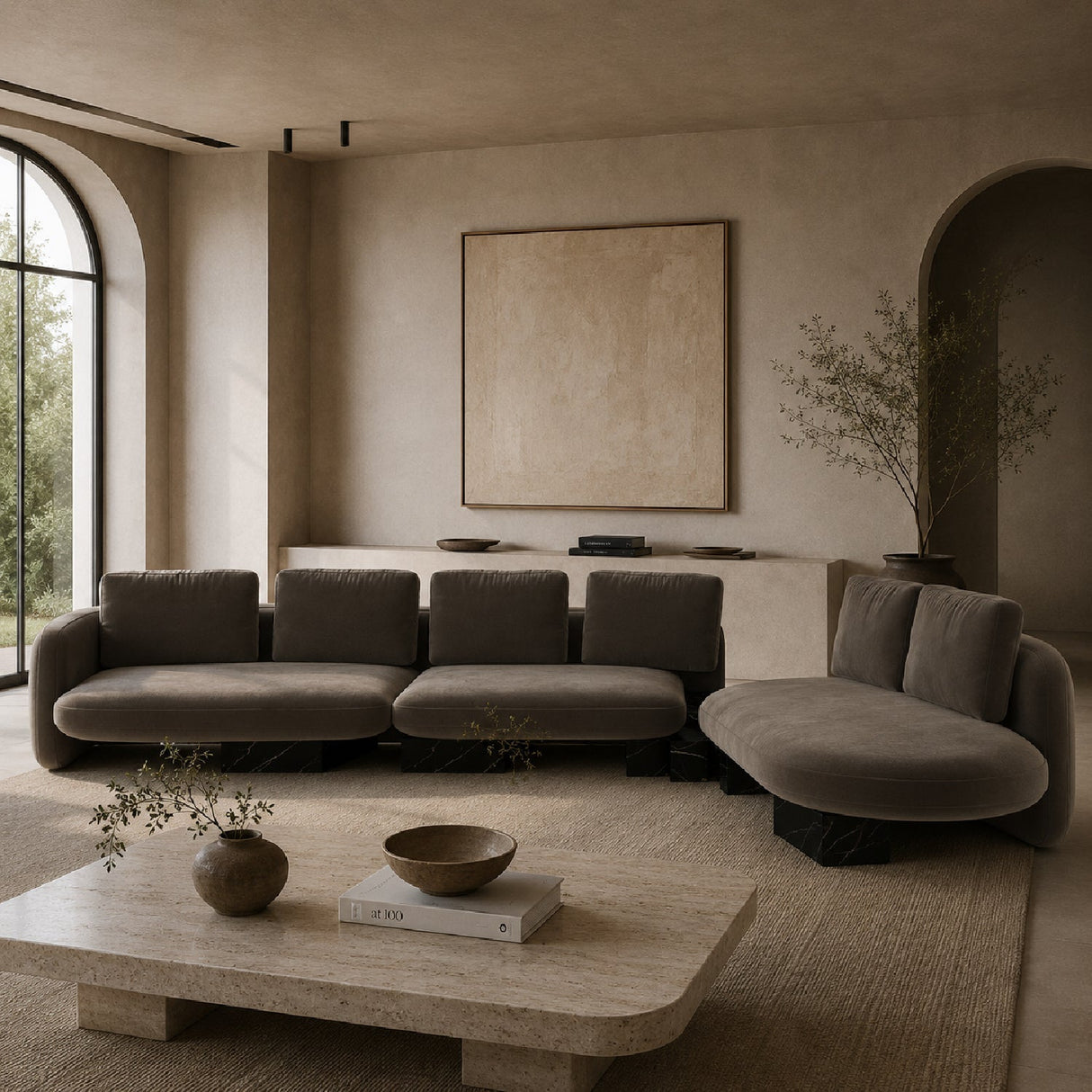 Bumper Linen Sectional Sofa L – Overlap – rear view