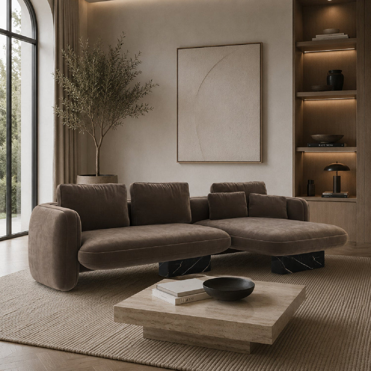 Linen Right Chaise Sectional Sofa S – Overlap – rear view