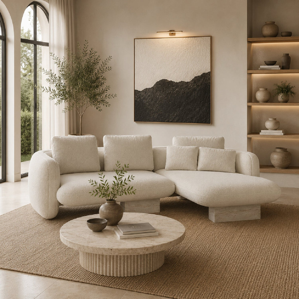 Linen Right Chaise Sectional Sofa S – Overlap – angled view