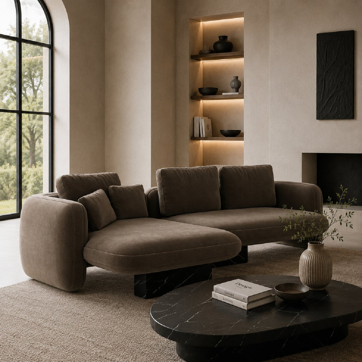 Linen Left Chaise Sectional Sofa S – Overlap – rear view