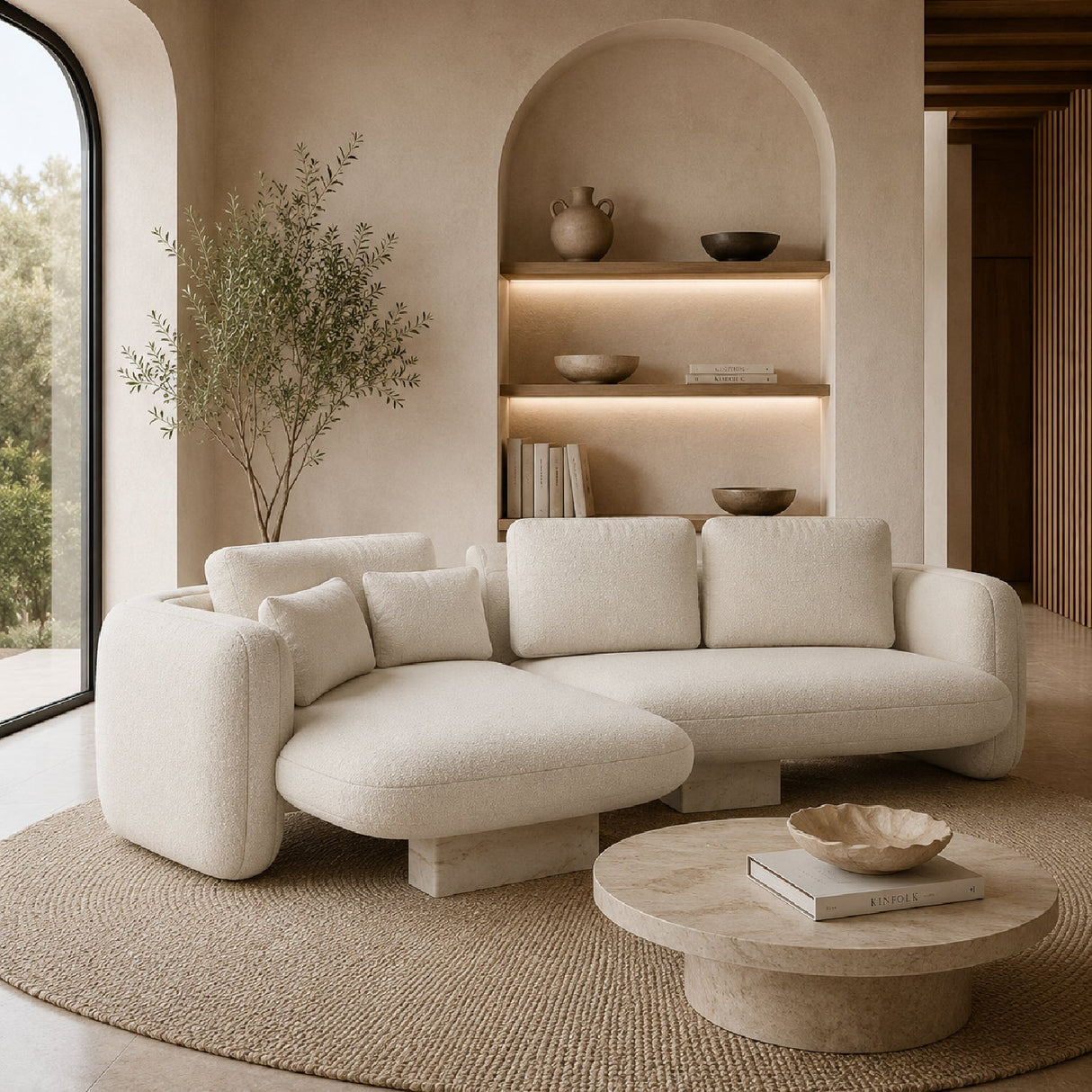 Linen Left Chaise Sectional Sofa S – Overlap – angled view
