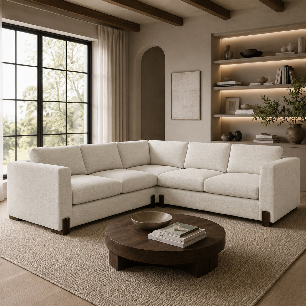 Melange Fabric L-Shaped Sofa – Counter Balance – angled view