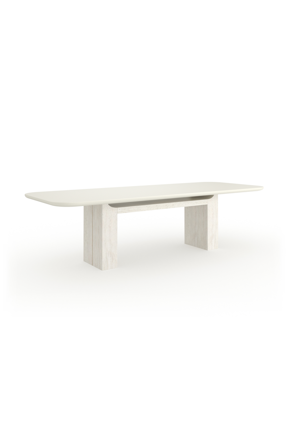 Travertine Pedestal Rectangular Dining Table | Caracole Overlap | Oroa.com