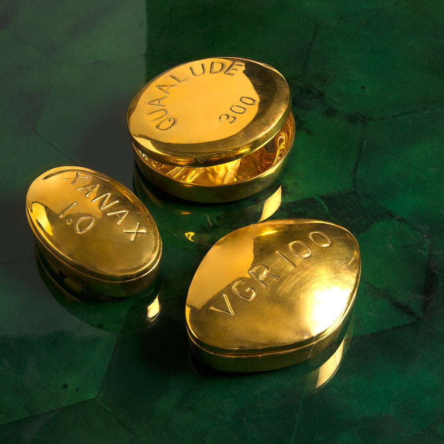 Polished Brass Hinged Pill Box – Viagra – side view