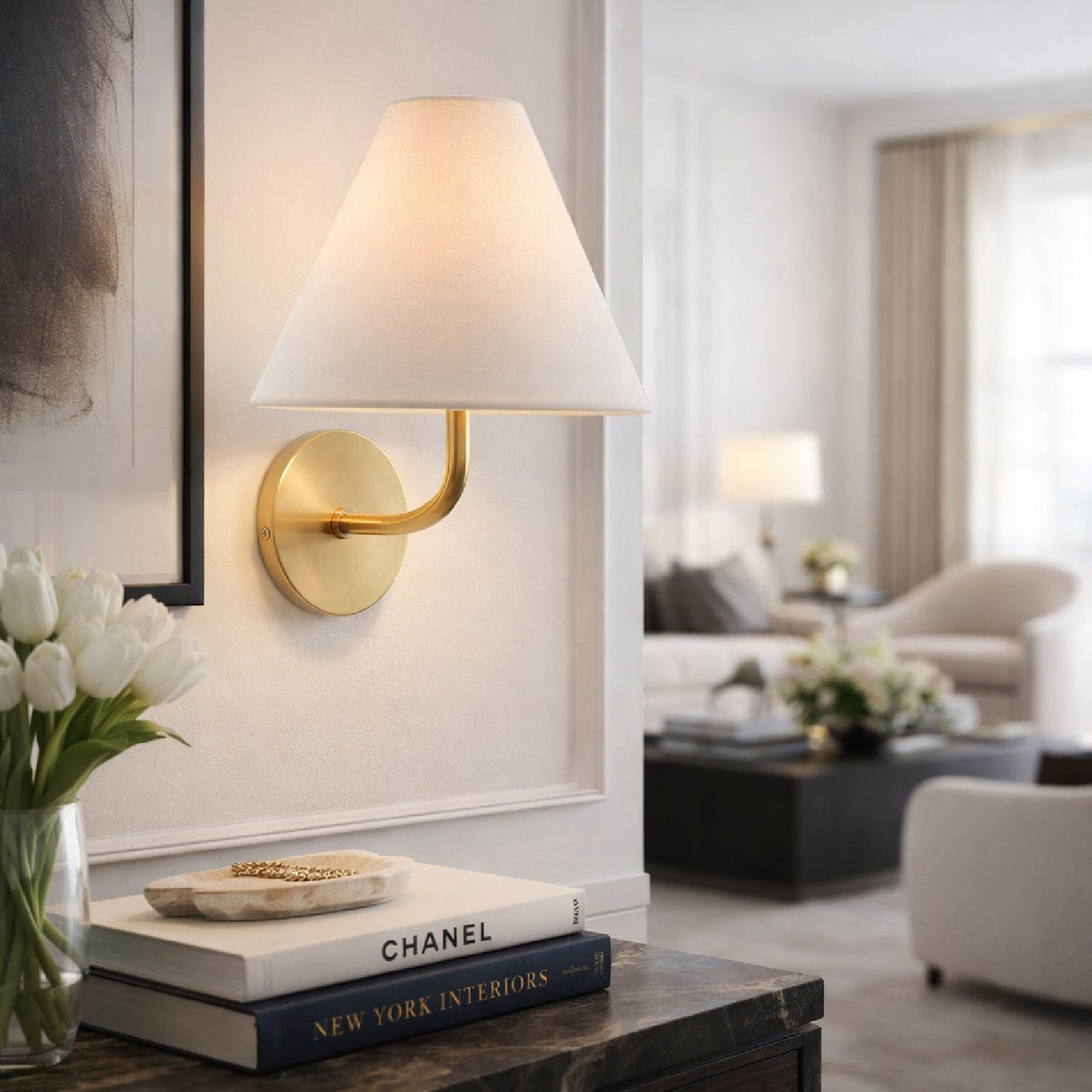 Modern European furniture - White Empire Linen Wall Lamp - www.oroa.com