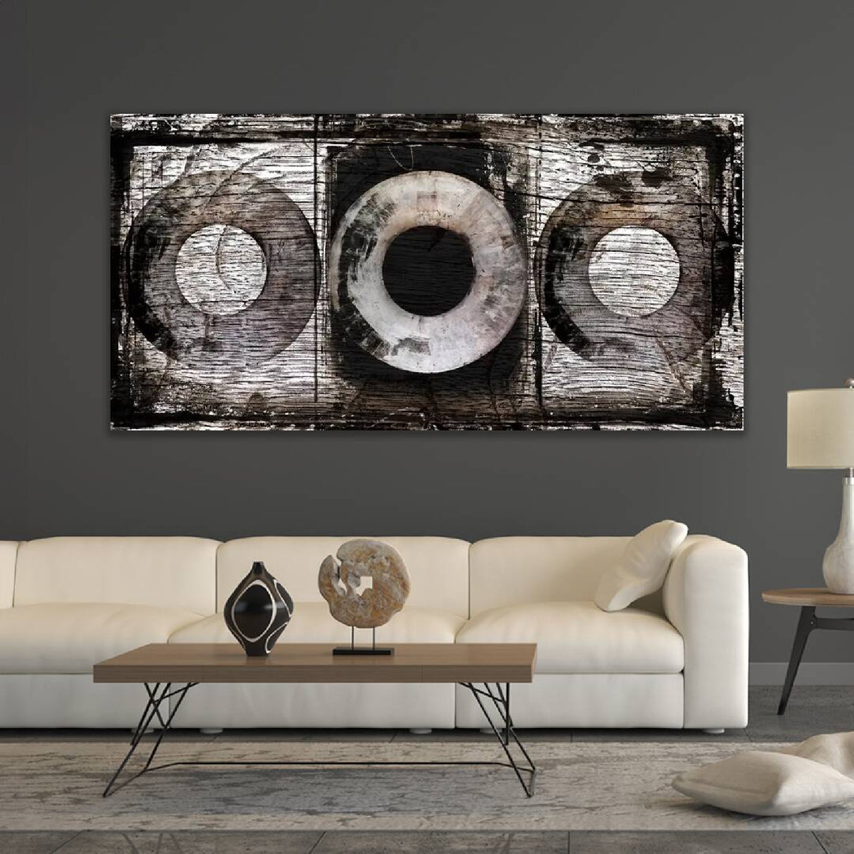 3 Circles Brown Weathered-Look Monochromatic Wall Art art print by Cobra Art, alternate view 2