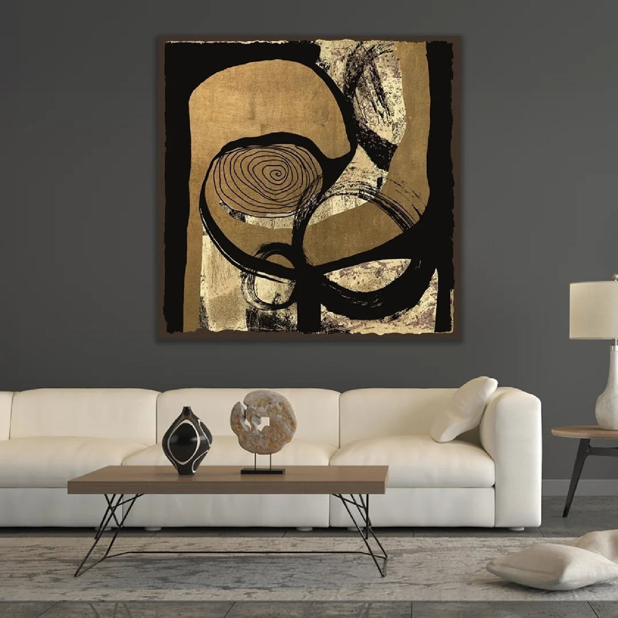 Vanishing Point Gold Swirl Left Abstract Art art print by Cobra Art, alternate view 2