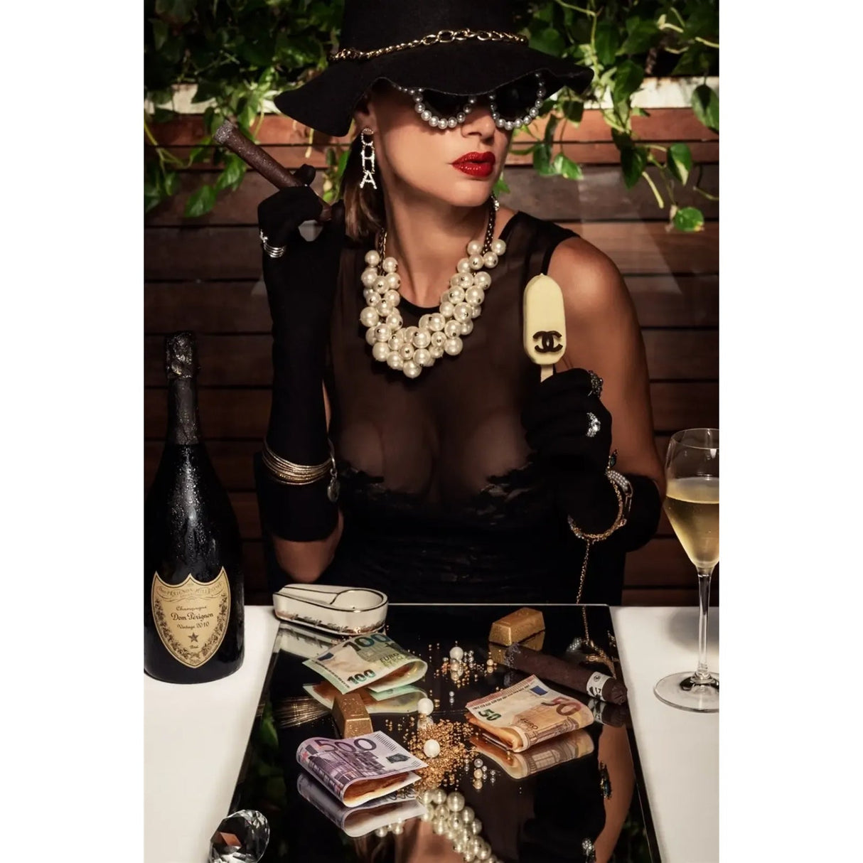 Million Dollar Dessert Fashionable Woman In Black photographic art print by Cobra Art