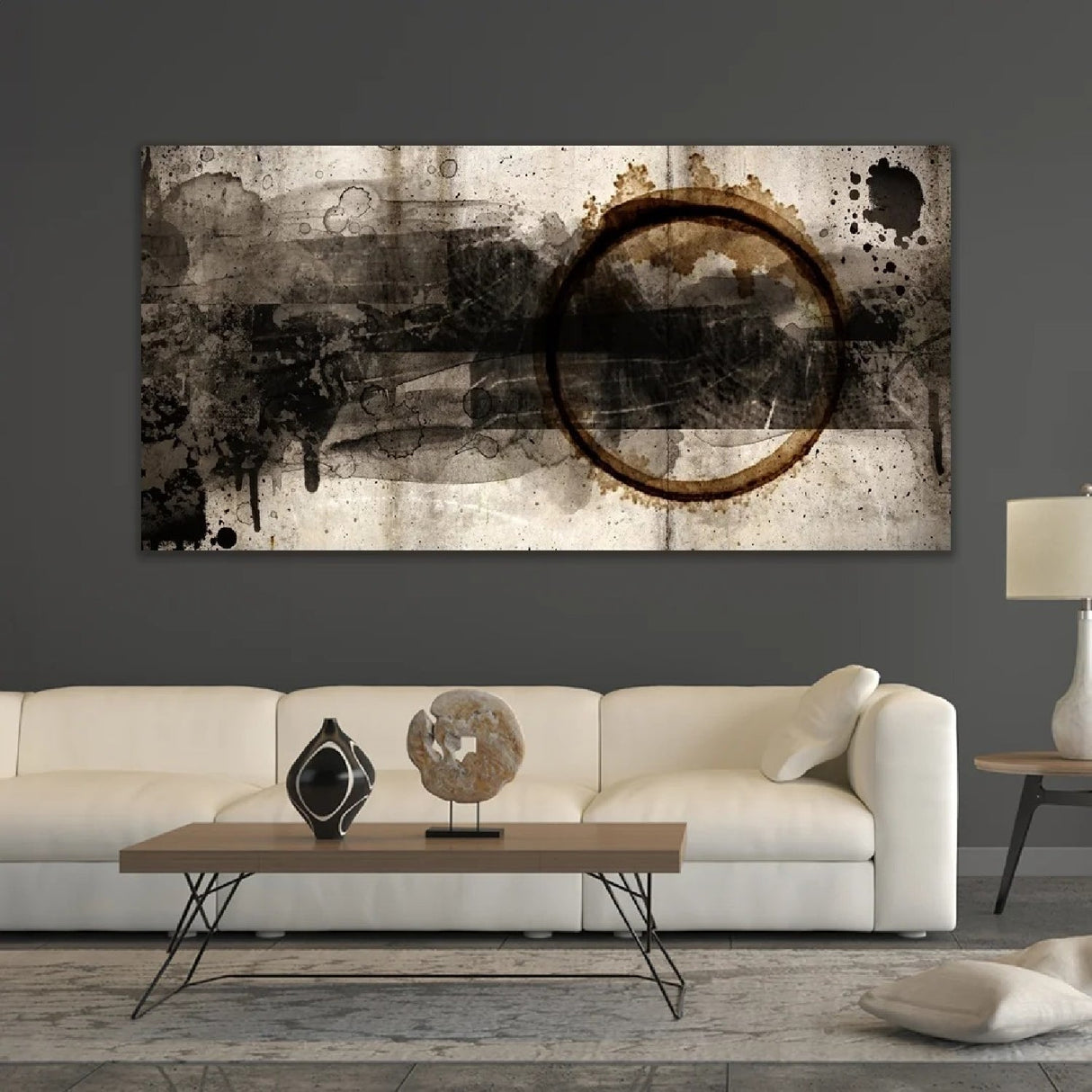 Circle Brown Gray Rustic Abstract Art art print by Cobra Art, alternate view 2
