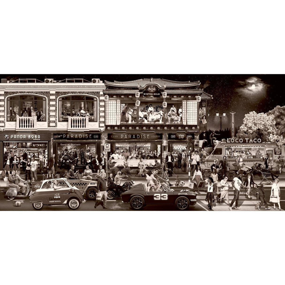 Another Day in Paradise City Crowd Photographic Sepia Art art print by Cobra Art