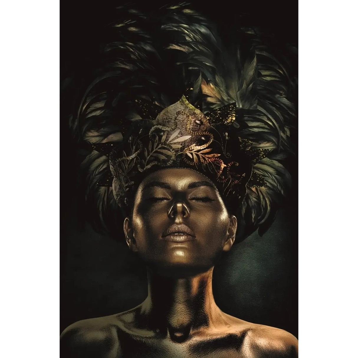 Queen Of The Night Feather Headdressed Woman photographic art print by Cobra Art