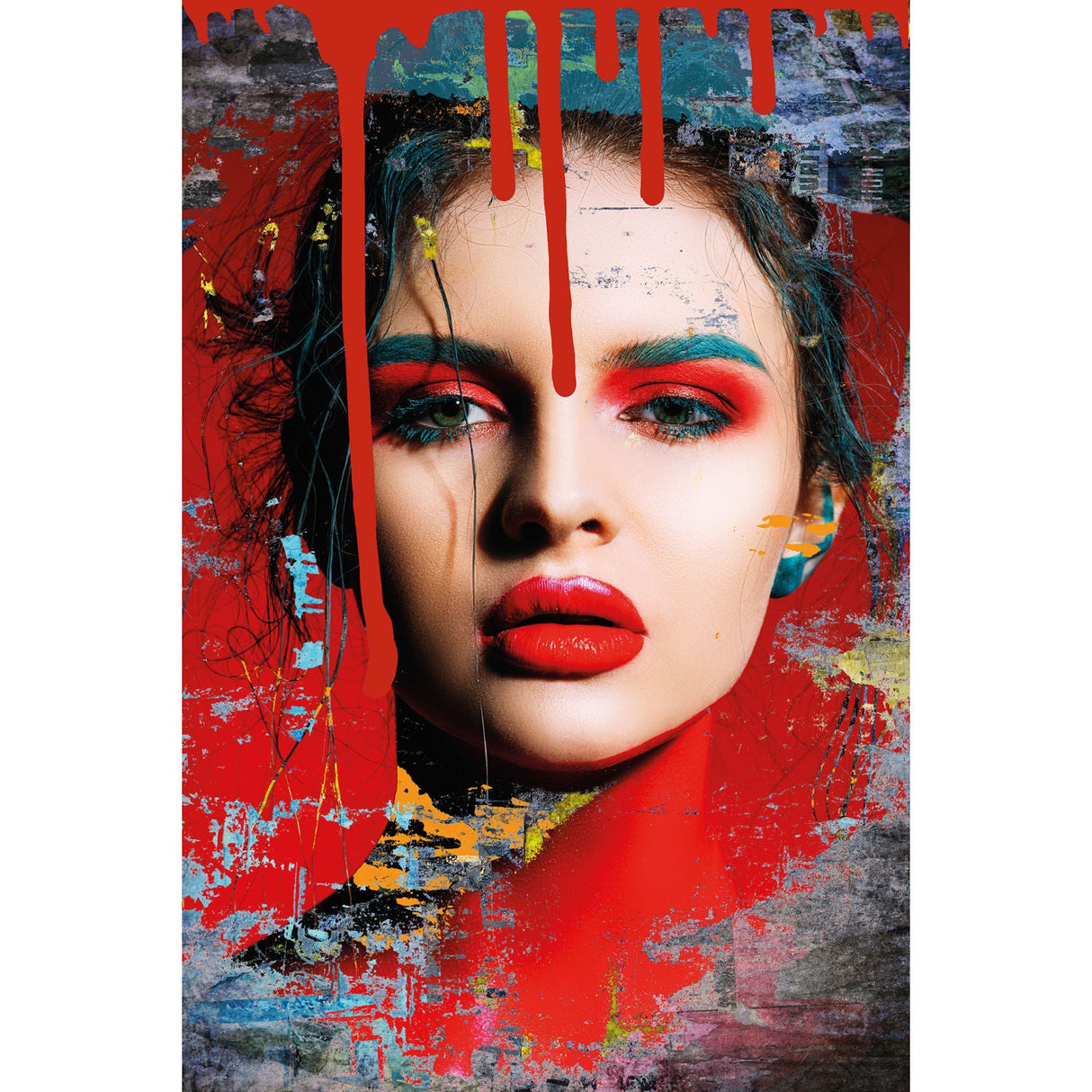 Neon Face Red Painted Portrait photographic art print by Cobra Art