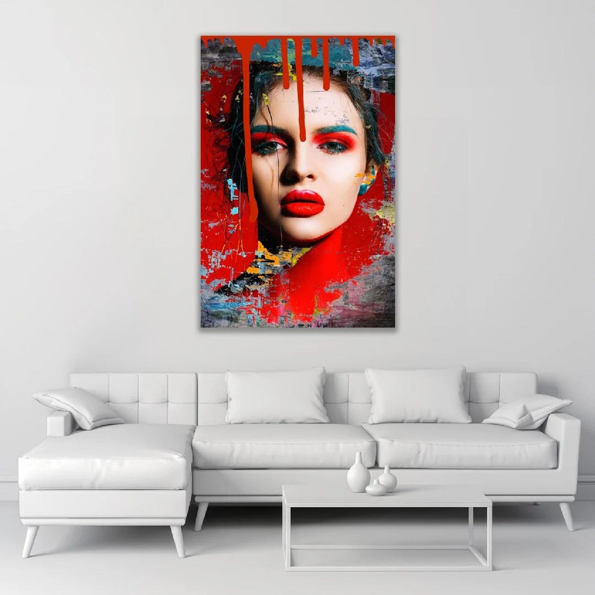 Neon Face Red Painted Portrait photographic art print by Cobra Art, alternate view 2