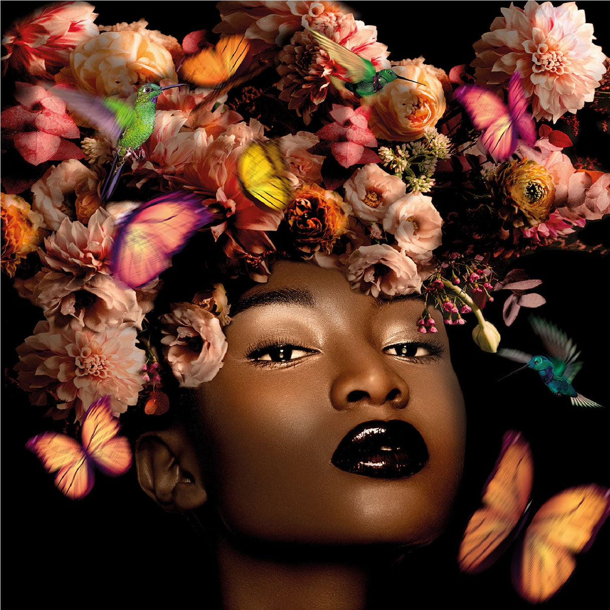 Black Beauty Floral Headdressed Woman photographic art print by Cobra Art