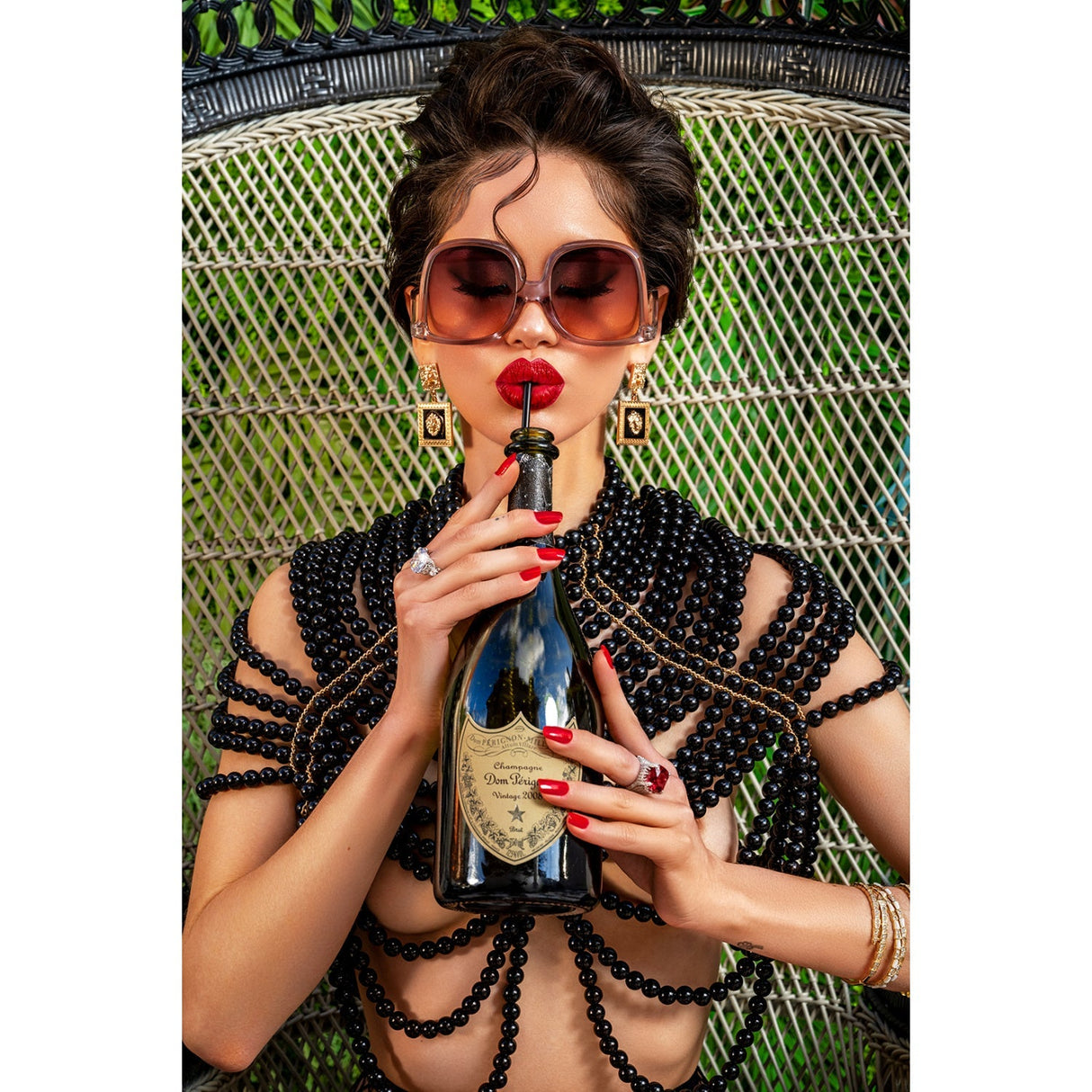 Always Dom Per Woman Sipping Champagne photographic art print by Cobra Art