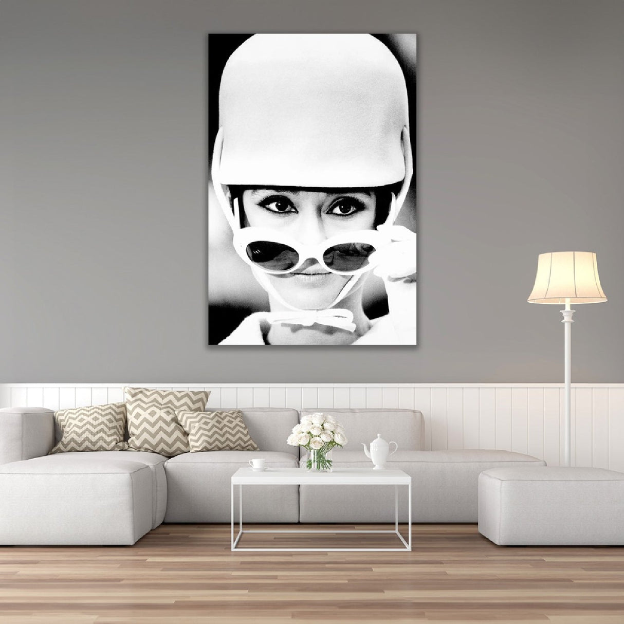 Audrey Cap Grayscale Hollywood Icon Artwork art print by Cobra Art, alternate view 2